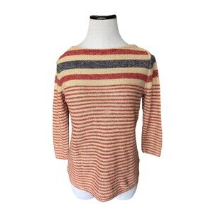 LRL Lauren Jeans Co Womens Linen Blend Knit Top Size M Petite Red Striped Preppy